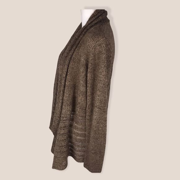 Karen Scott Open Front Waterfall Cardigan Sz L Taupe - Picture 3 of 7